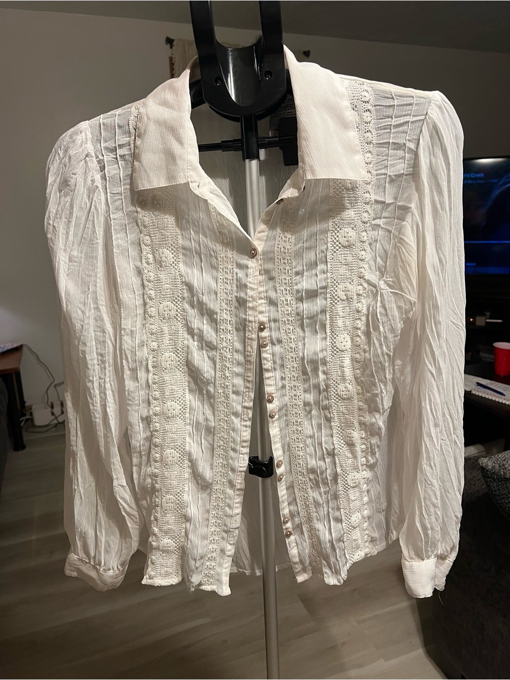 White Stag White Lace-Panel Button Down Blouse